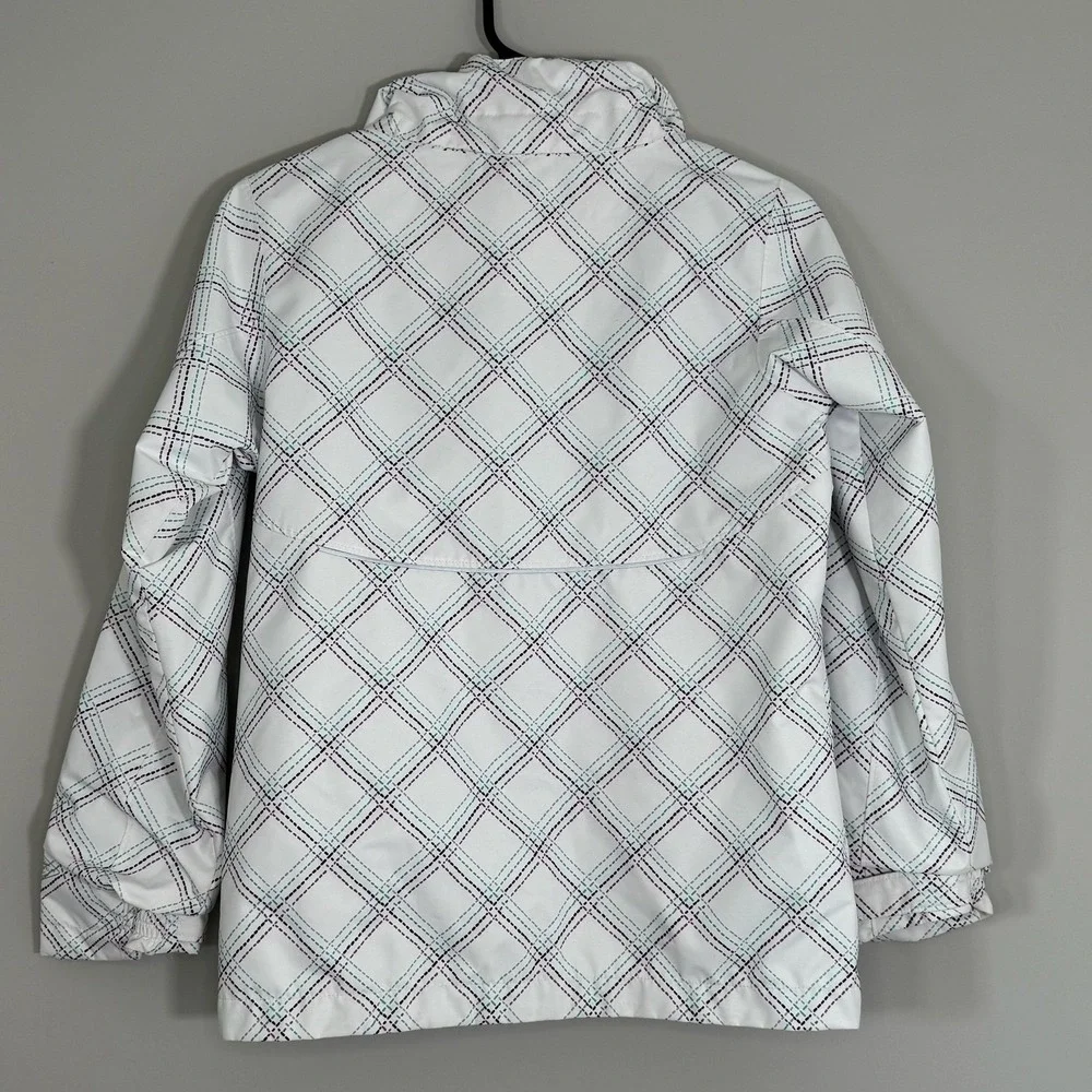 Columbia Omni Tech Interchange White Teal Plaid Softshell Jacket‎ Girl's Medium